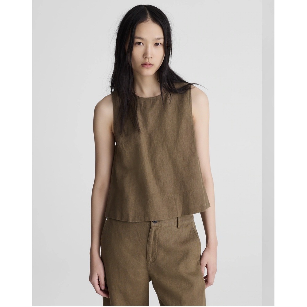 Madewell Shell Top Womens L 100 Linen Safari Khaki Brown Sleeveless Tank NWT